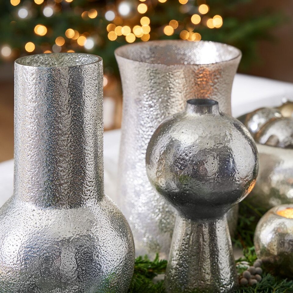 Silver Hammered Mercury Candleholders & Vases West Elm UK